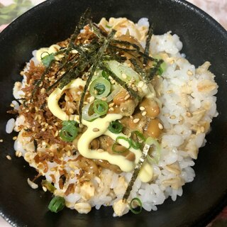 ちりめん山椒入り♩オートミール納豆丼